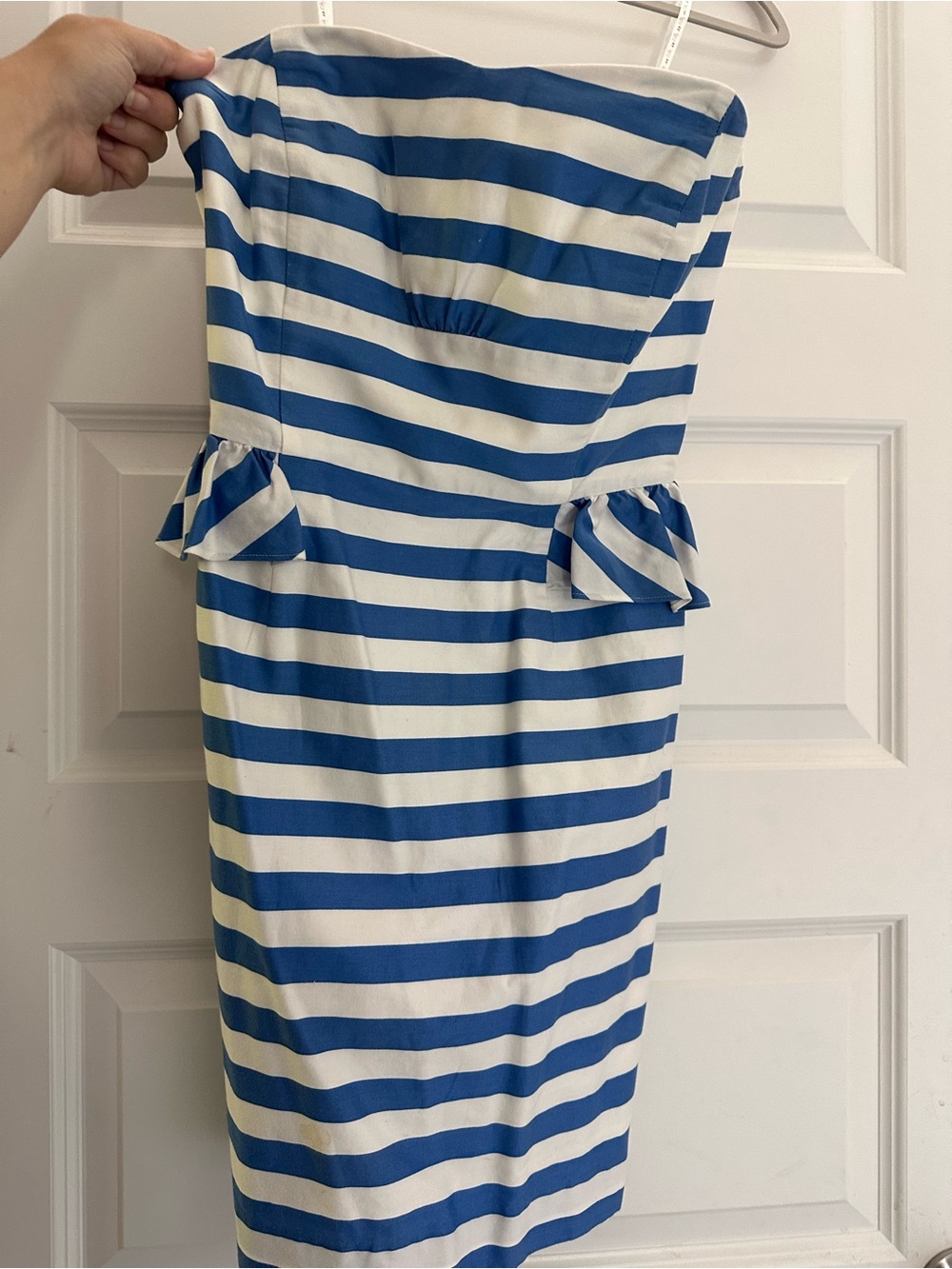 Lilly Pulitzer White and Blue Strapless Peplum Dress